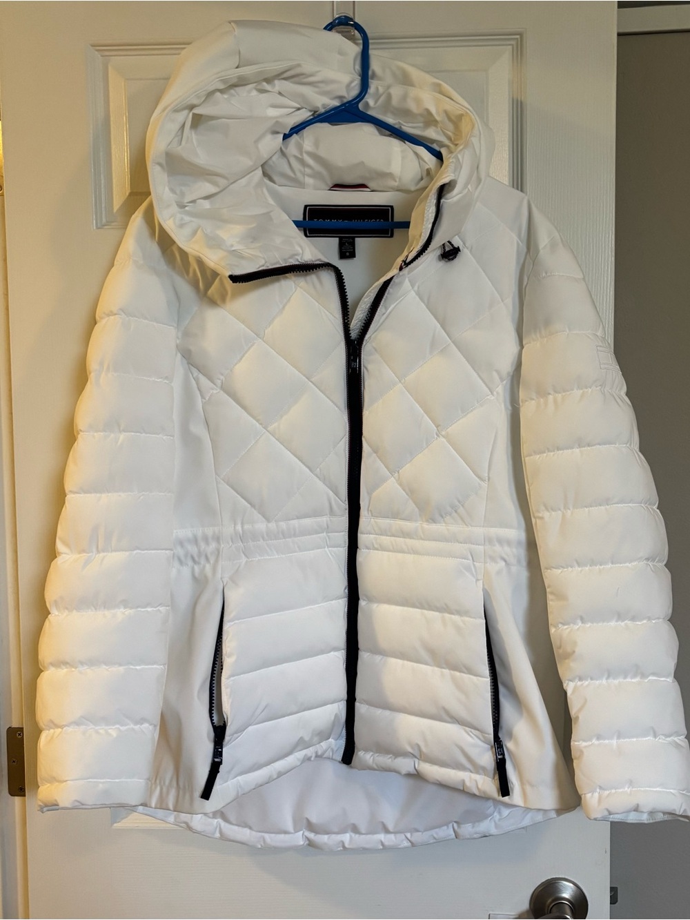 Women's White Quilted Hooded Puffer Jacket by Tommy Hilfiger